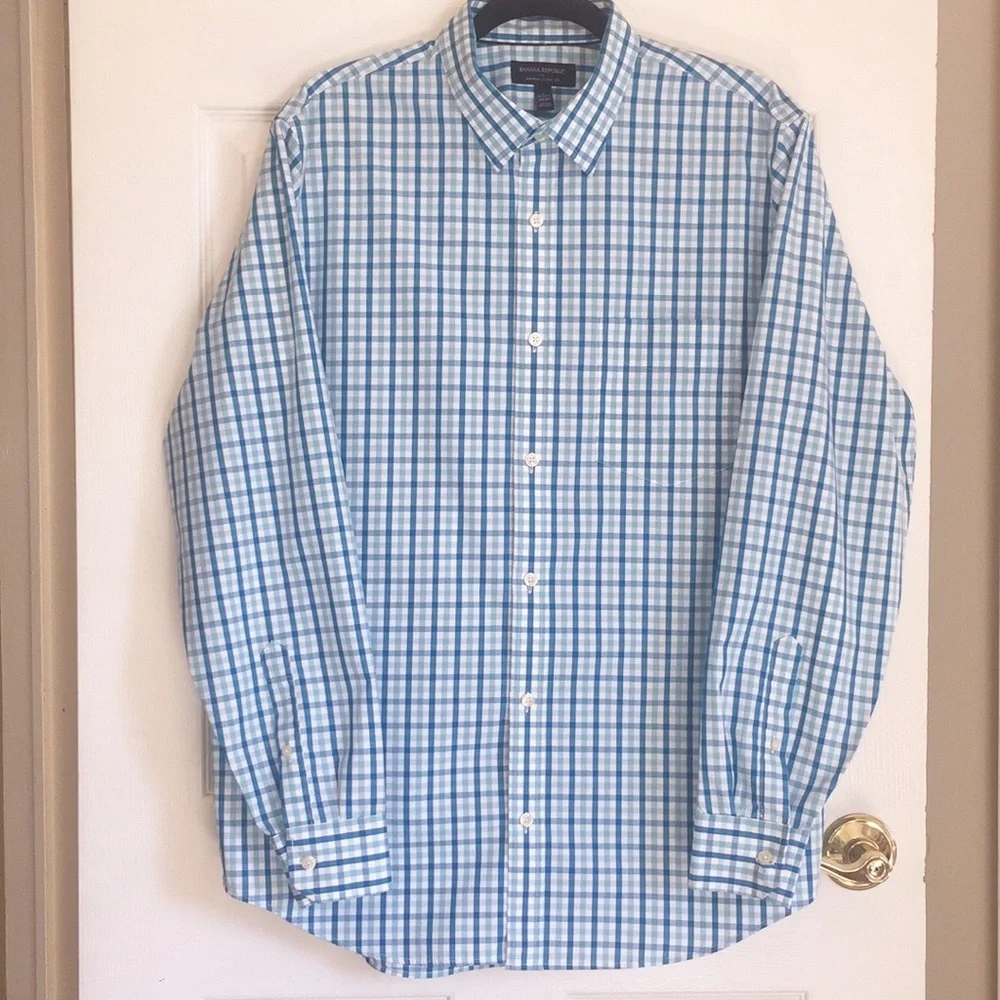 Banana Republic Blue Check Button Down